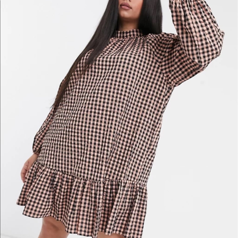 ASOS curve Gingham Dress - black and pink